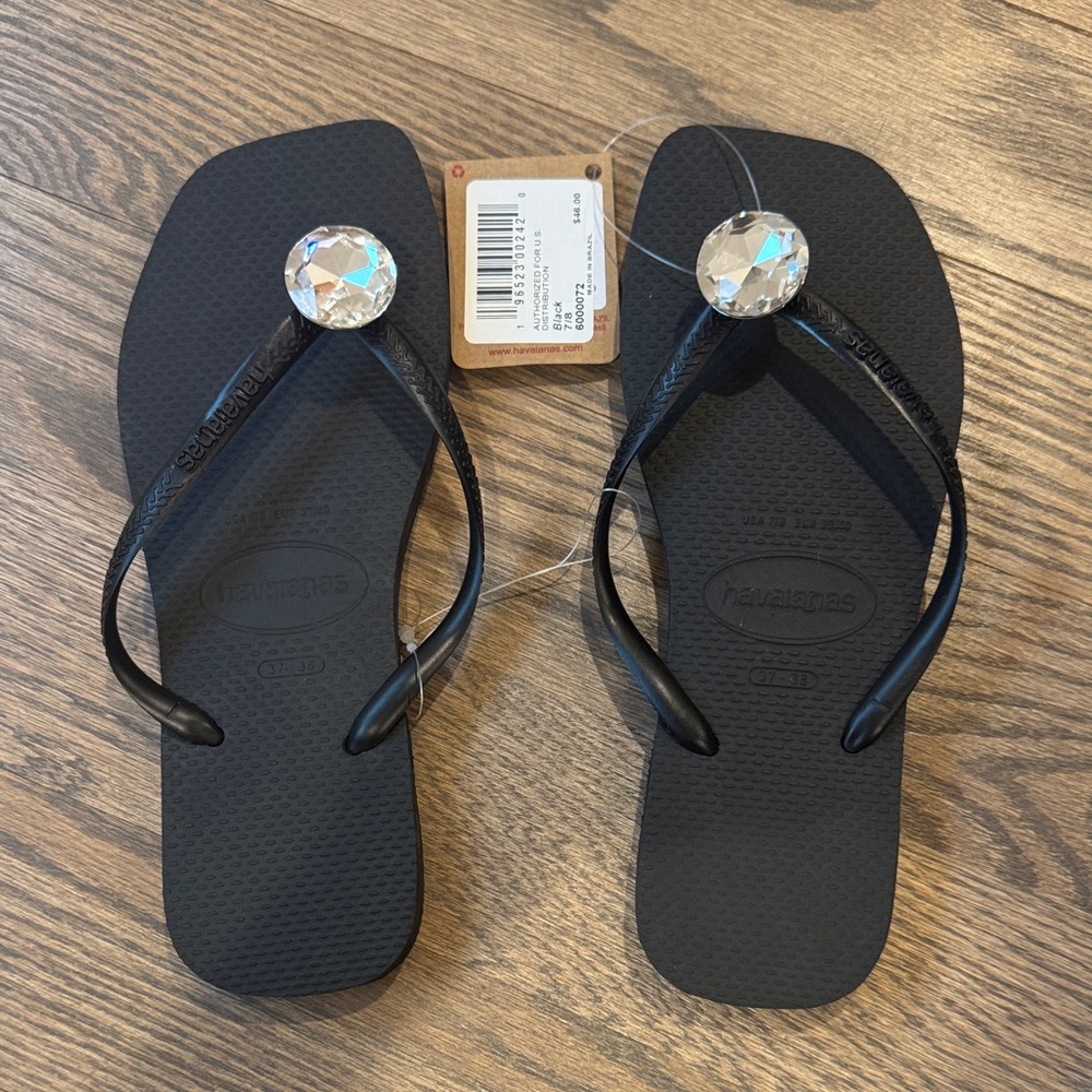 Havaianas Black Flip Flops with Sparkling Crystal